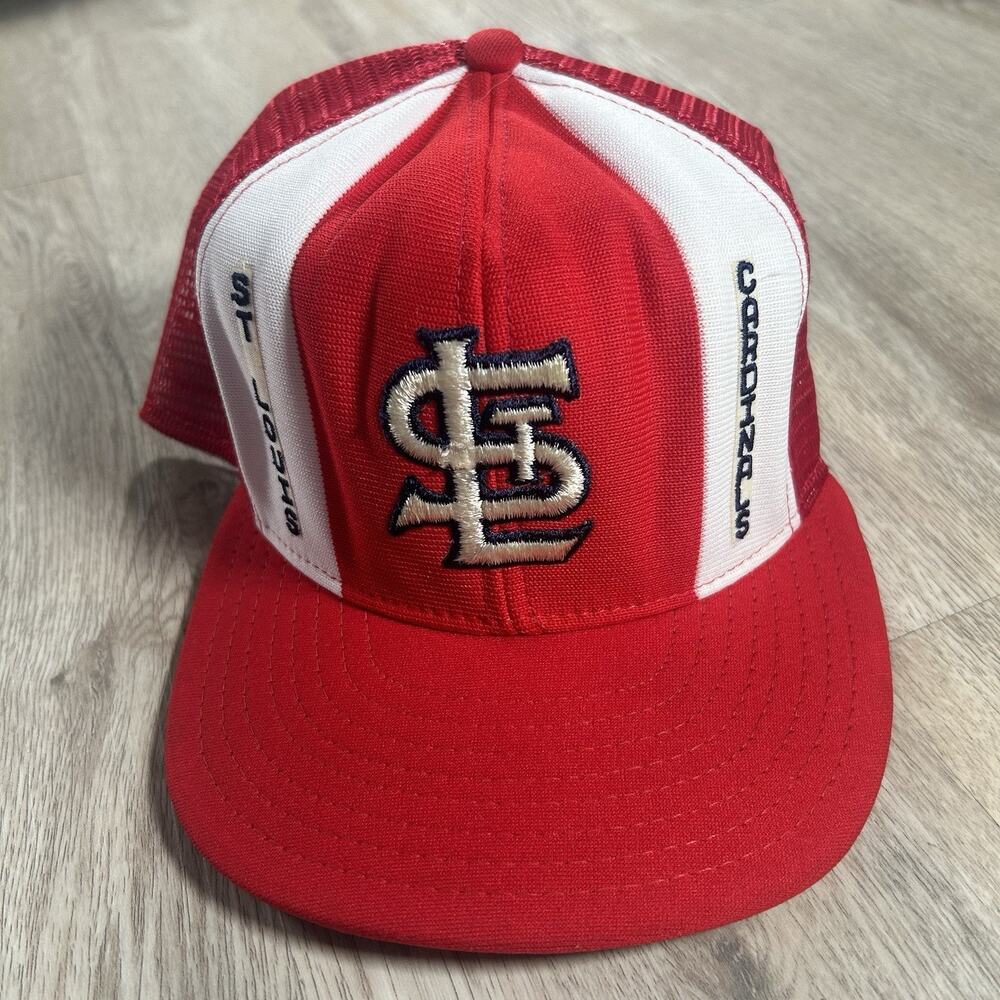 Vintage‎ St Louis Cardinals Hat Snapback MLB AJD Stripe Red Trucker Cap USA Made